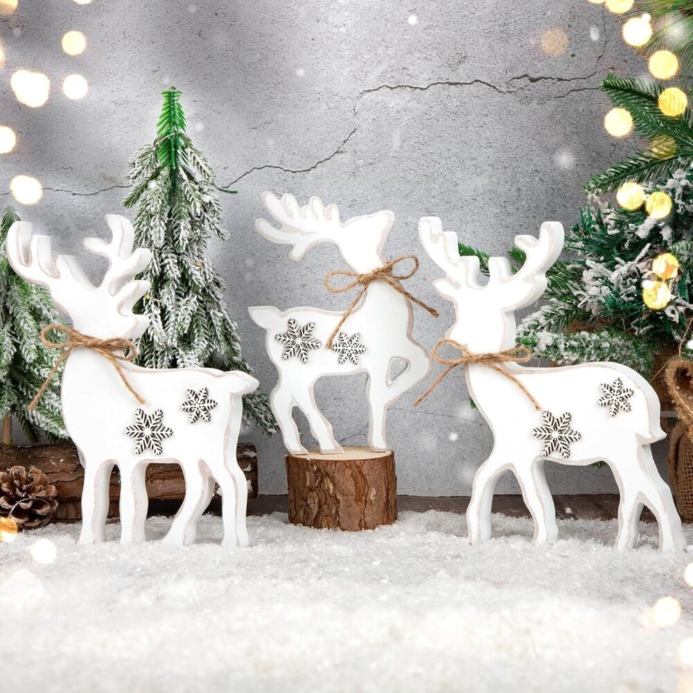 3Pcs Cute Christmas Tiered Tray Decor Indoor, Wooden Farmhouse Christmas Tableto